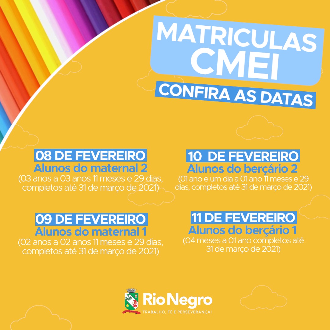 Matrículas abertas para os CMEIs em Rio Negro